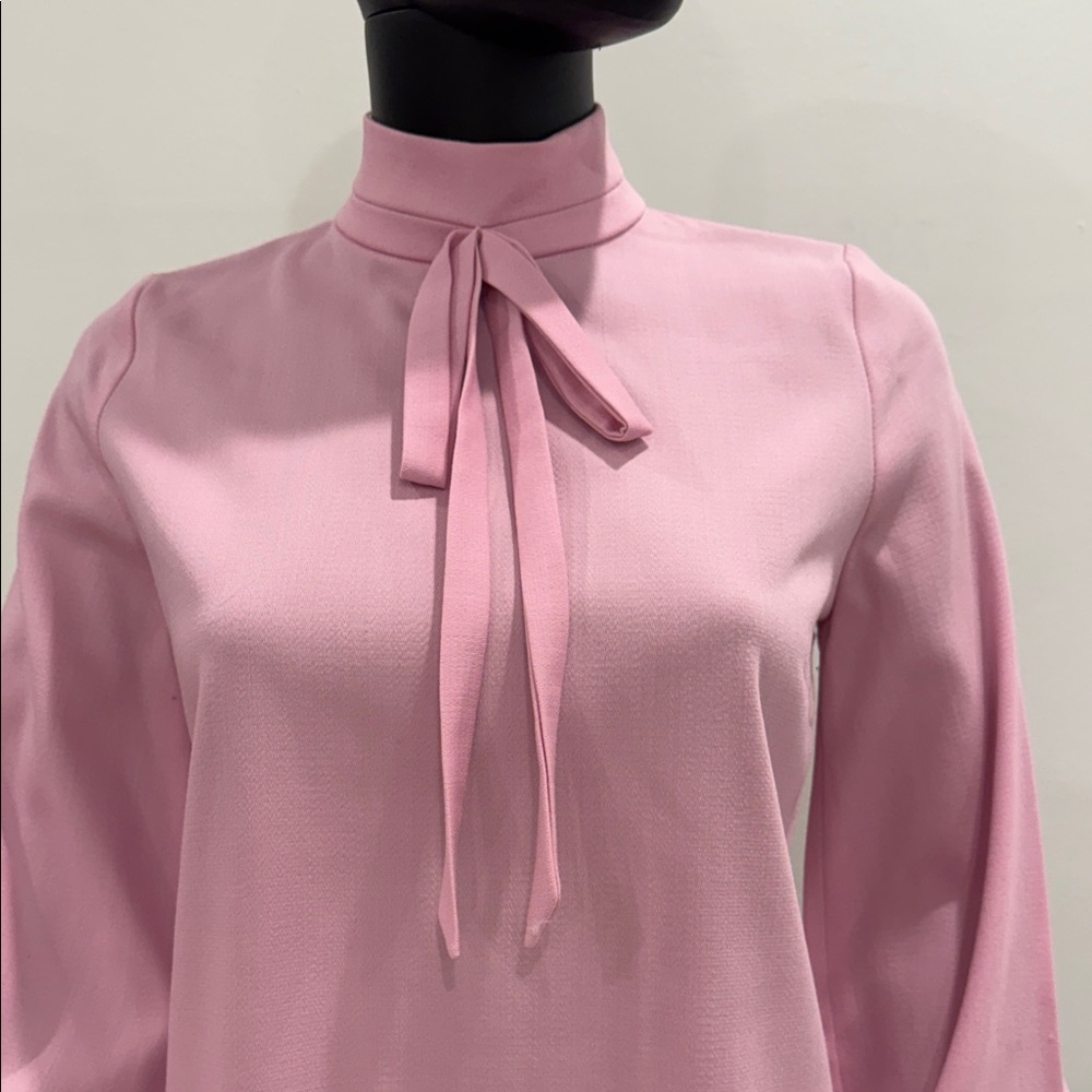 Mother of Pearl Pink Wool Tie-Neck Blouse – Size US 6 – Made in Portugal NEW - Picture 3 of 13